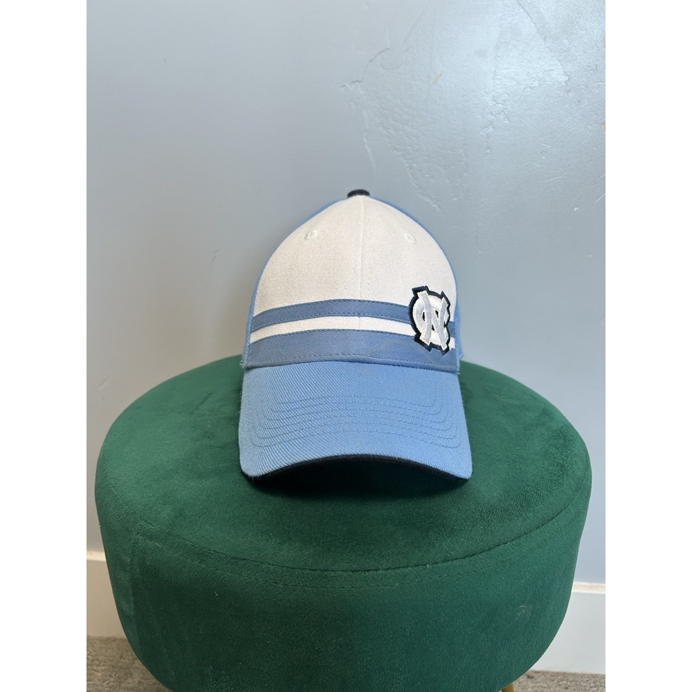 Y2K UNC North Carolina Tar Heels Hat One Fit Mens White Blue Stripe Basketball
